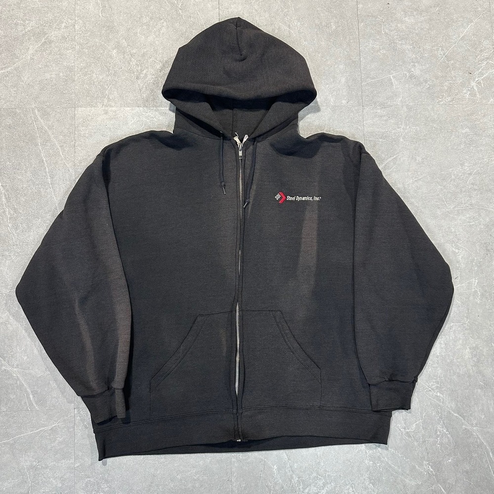 Lee Heavyweight Mens Zip Up Hoodie Black Steel Dynamics Inc Logo Workwear XL